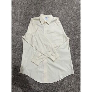 Brooks Brothers Slim Fit Non-Iron Shirt 17.5 34 Cream Yellow Cotton Dress Shirt